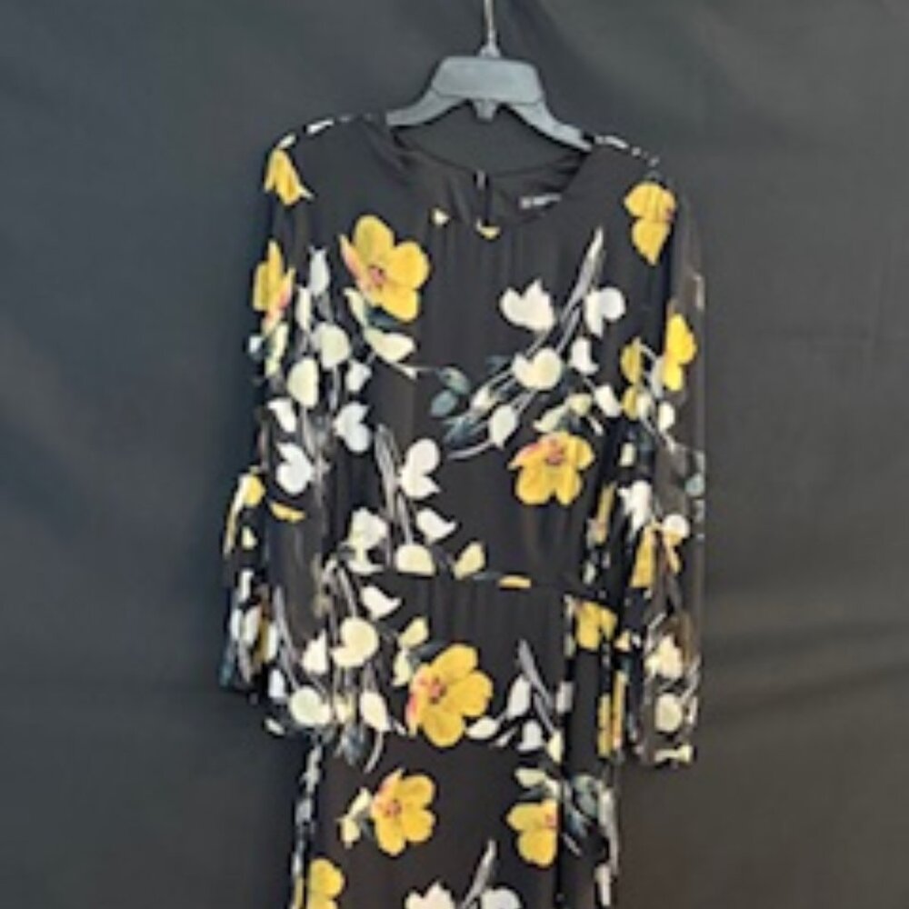 International Concepts Black Floral Chiffon Midi Dress 16
